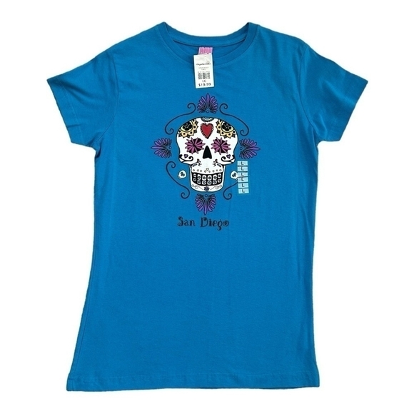 San Diego Other - Girls Tee Hazelwood’s DANA SKULLY Print Turquoise Cotton Short Sleeve T-Shirt